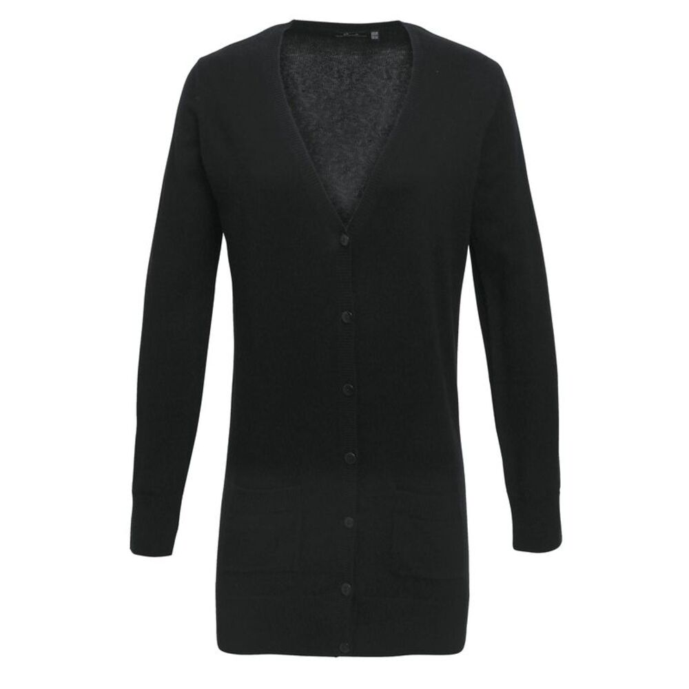 Premier Womens/Ladies Longline V Neck Knitted Cardigan / Black